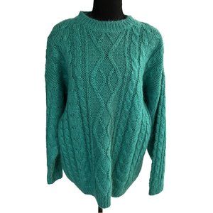 Vtg 80s Womens Green Mohair Blend Cable Knit Crewneck Sweater Large NO SIZE TAG